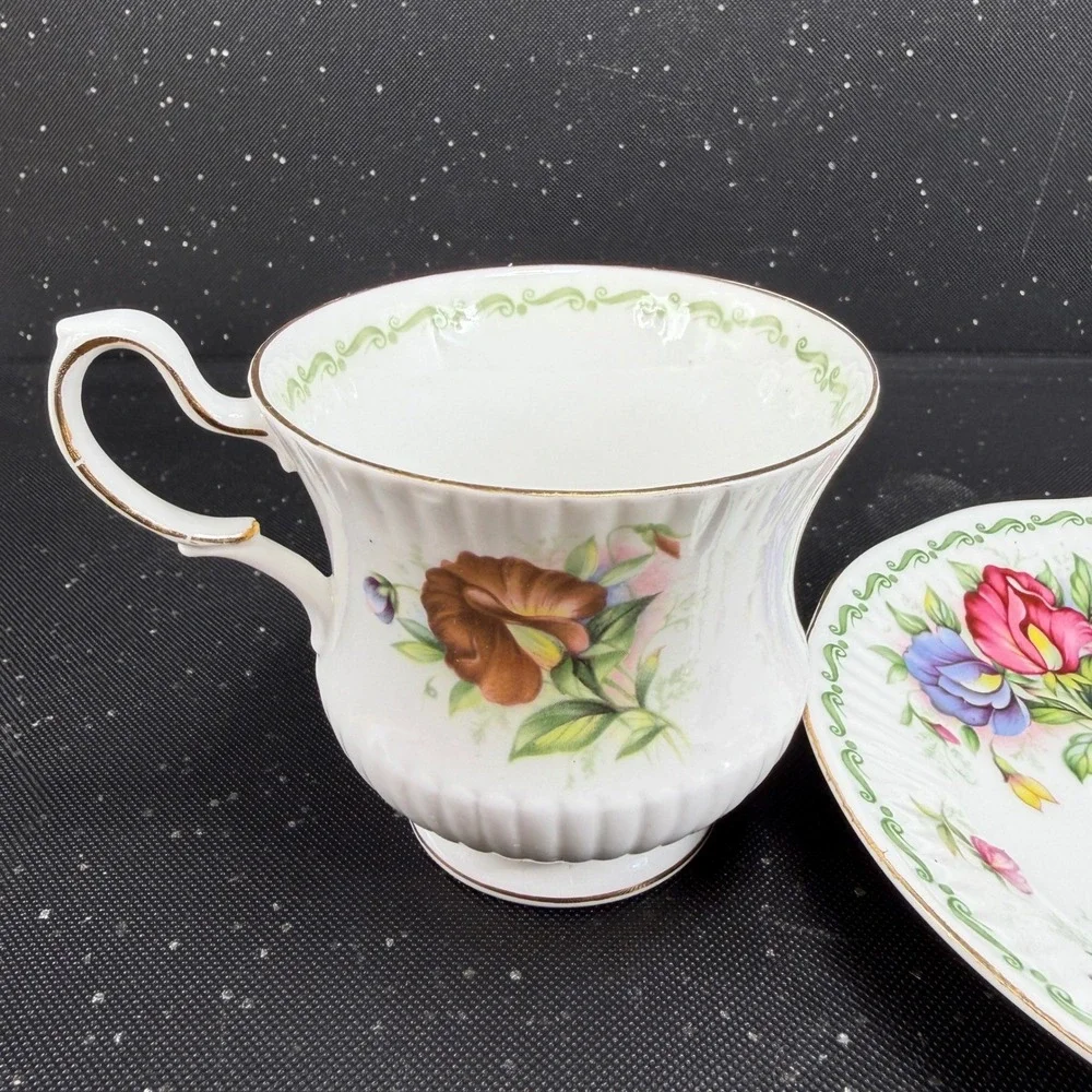 Queen's Special Flowers April Sweet Pea Tea Cup Saucer Set Rosina China England